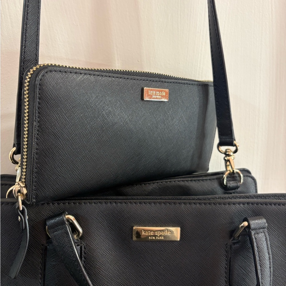 Kate Spade Black Shoulder Bag with Gold Accents